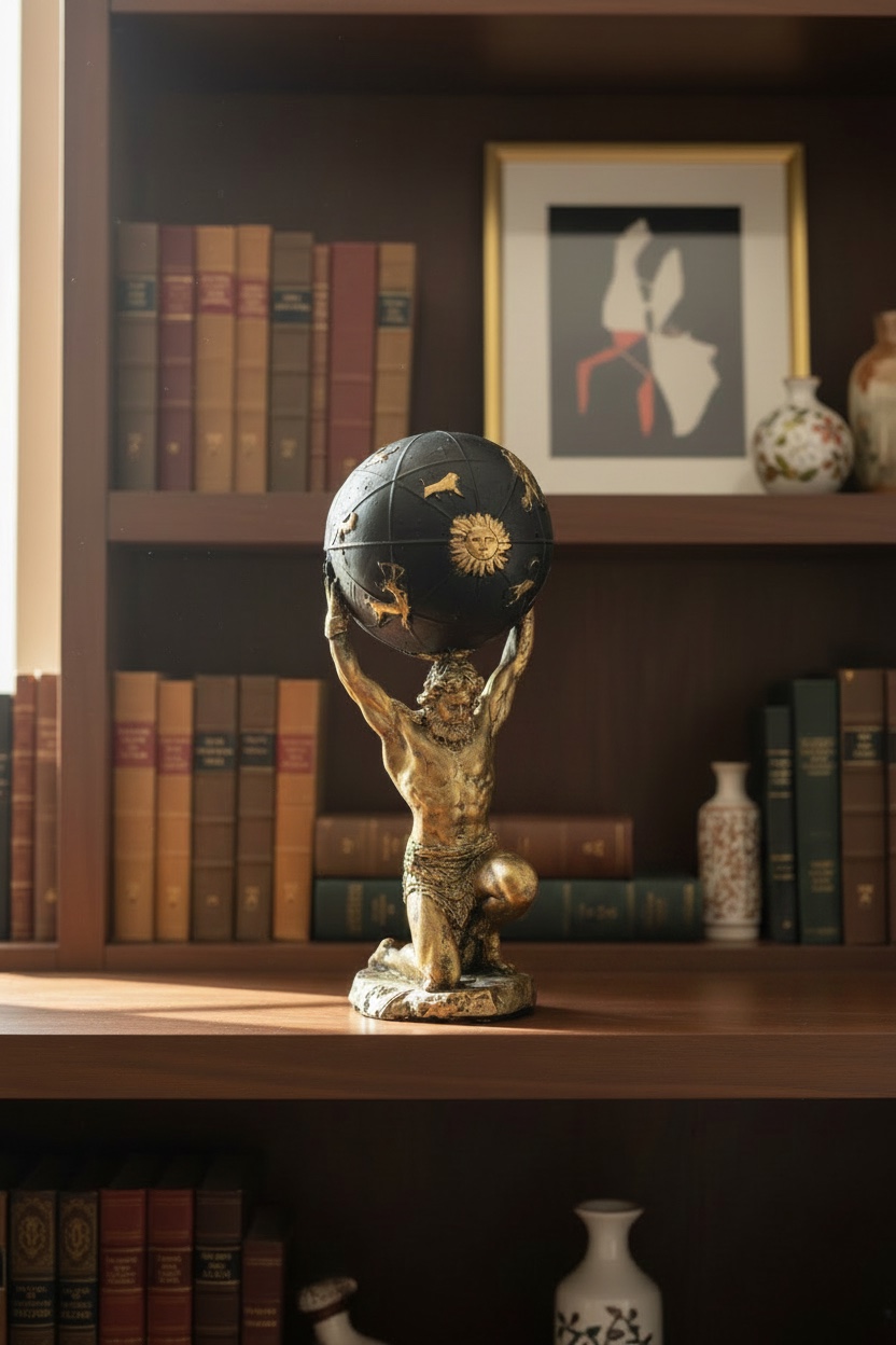Dünya Taşıyan Atlas Figürlü Masaüstü Biblo Görseli